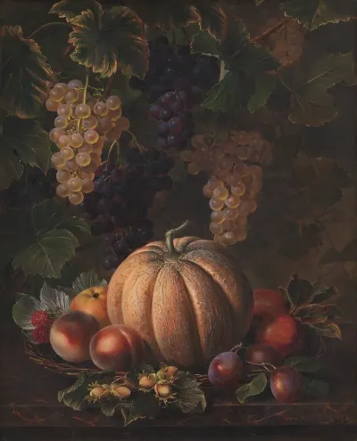 Various Fruits Including Melon And Grapes