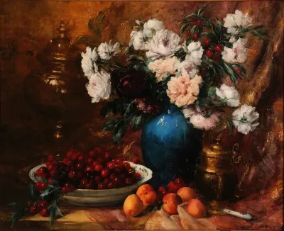 Vase Fleurs Et Fruits