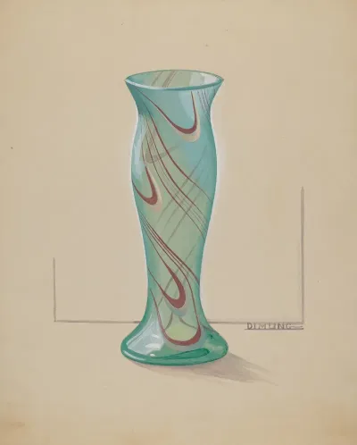 Vase Green With Red Swirl
