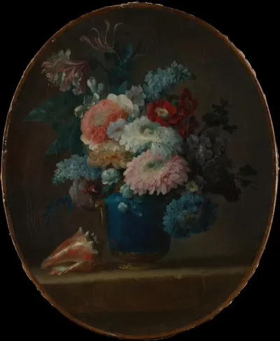 Vase Of Flowers And Conch Shell