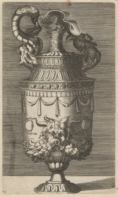 Vase With A Mask Garlands And Two Crabs