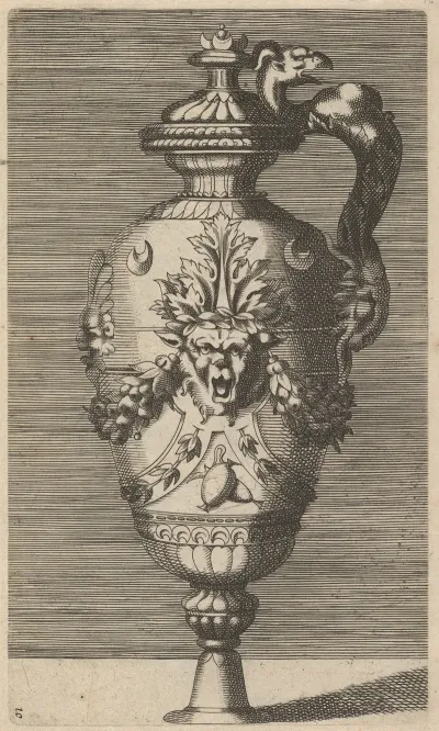 Vase With Lid Decorated With A Mask And Garlands