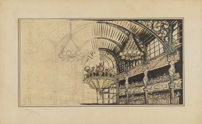 Vaudeville Drop For Unidentified Scene Wind Band In Balcony Of Exhibition Hall