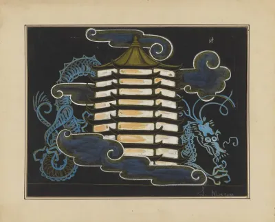 Vaudeville Oriental Act Pagoda Dragon Clouds