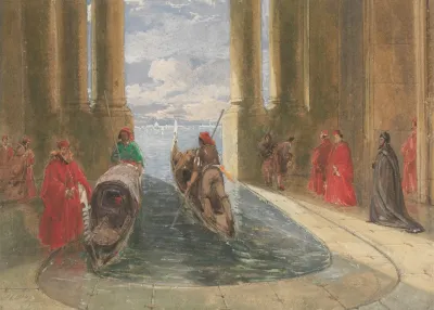 Venetian Dignitaries Boarding Gondolas