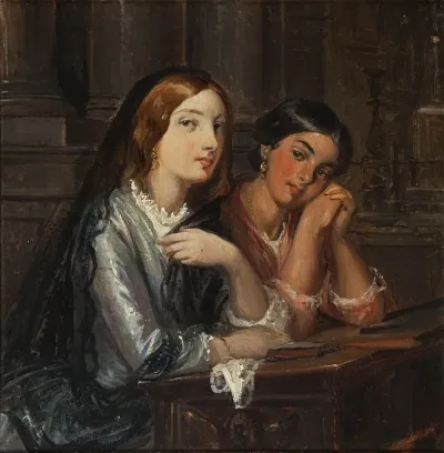 Venetian Women In A Church Outline For A Painting With The Same Title 1854