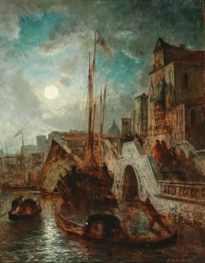 Venice A Canal In The Moonlight With Santa Maria Della Salute In The Background