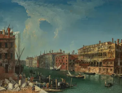 Venice A Stonemasons Yard On The Grand Canal With A View Of The Palazzo Ca Tron The Palazzo Belloni Battagia And The Fondaco Del Megio