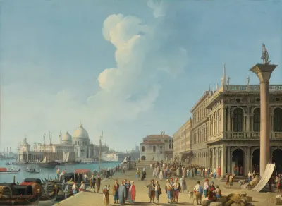 Venice A View From The Piazzetta Looking West Towards The Dogana And Santa Maria Della Salute With The Zecca Biblioteca Sansoviniana And Column Of St Theodore