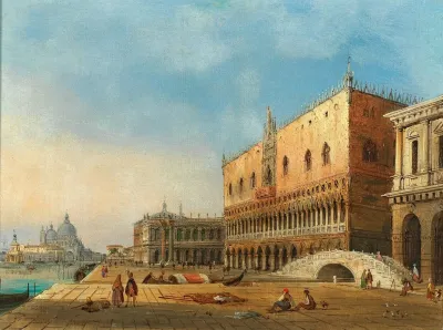 Venice A View Of St Marks Basin And The Doges Palace In The Background Santa Maria Della Salute