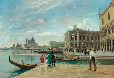 Venice A View Of St Marks Columns And Santa Maria Della Salute