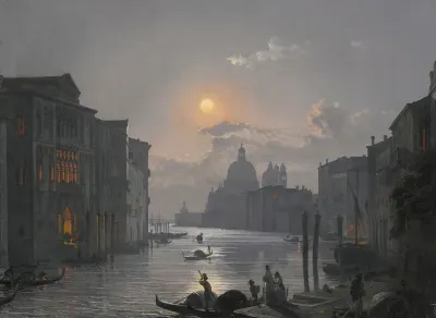 Venice A View Of The Grand Canal With The Palazzo Cavalli Franchetti And Santa Maria Della Salute