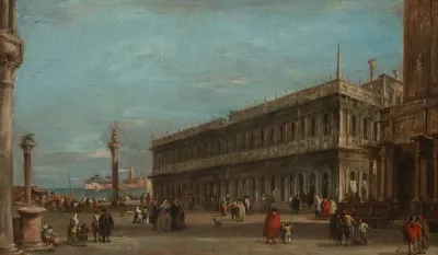 Venice A View Of The Piazzetta Toward The Libreria With The Eastern Tip Of The Giudecca Beyond