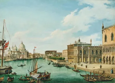 Venice Entering The Grand Canal With A View Of The Doges Palace And Santa Maria Della Salute