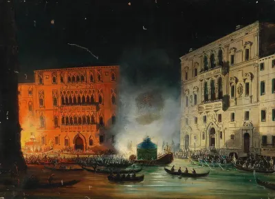 Venice Festivities On The Grand Canal In 1838 In Honour Of Emperor Ferdinand