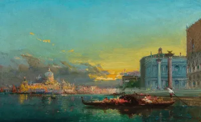 Venice Scene At Dusk Before Santa Maria Della Salute