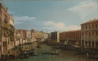 Venice The Grand Canal Looking South From The Ca Da Mosto Toward The Rialto Bridge