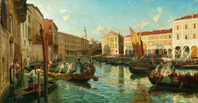 Venice The Grand Canal With The Rialto Market In The Morning
