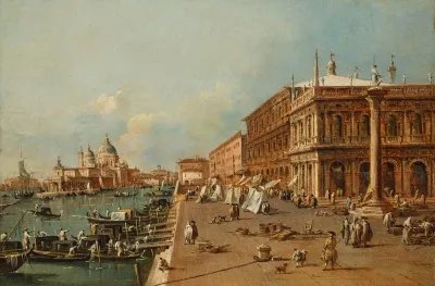 Venice The Molo With The Libreria The Punta Della Dogana And Santa Maria Della Salute