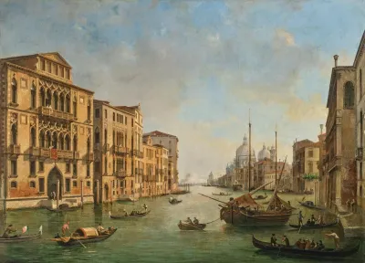 Venice View Of The Grand Canal From Palazzo Cavalli Franchetti With Santa Maria Della Salute In The Distance