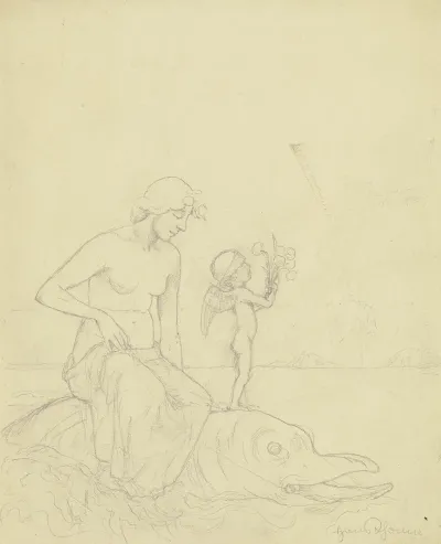 Venus Auf Dem Delphin Madchen Mit Amor Auf Einem Delphin Reitend