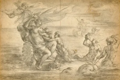 Venus Seated In Her Sea Chariot Suckling Cupid