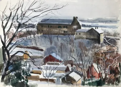 Verschneite Vorfruhlingslandschaft