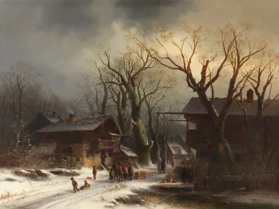 Verschneites Dorf