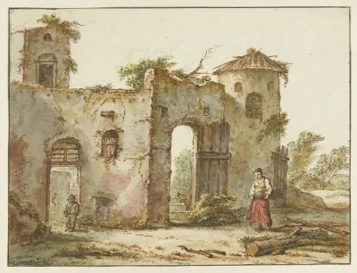Vervallen Gebouw Met Rechts Een Houtsprokkelaarster