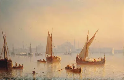 Vessels On The Bosphourus Hagia Sophia Mosque Beyond