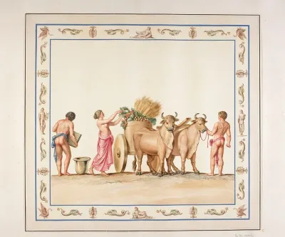 Vestigia Delle Terme Di Tito Cart With Grain Quadro From Vault Ornamentation In Room 14