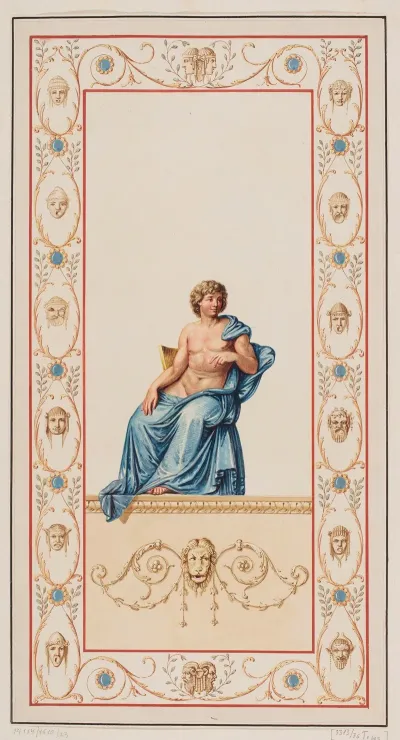 Vestigia Delle Terme Di Tito Ephebos In Blue Robe Quadro From Wall Ornamentation In Room 15