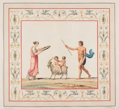 Vestigia Delle Terme Di Tito Two Children On A Goat Quadro From Vault Ornamentation In Room 11