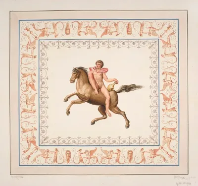 Vestigia Delle Terme Di Tito Young Man With Amphora On Horseback Quadro From Vault Ornamentation In Room 21