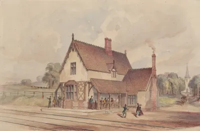Victorian Rural Train Station And Railroad Crossing