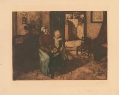 Vieille Femme Et Fillette Dans Un Interieur