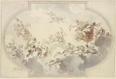Viele Genien Und Bacchanten Schweben In Wolken