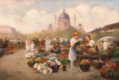 Vienna Flower Market Before The Church Of St Charles