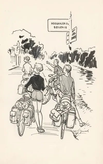 Vier Fietsers Bij Een Wegwijzer 3
