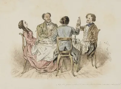 Vier Figuren Die Een Toost Uitbrengen Aan Een Tafel