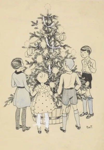 Vier Kinderen Rondom Een Kerstboom