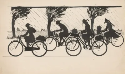 Vier Meisjes Fietsen In De Regen