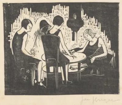 Vier Vrouwen Zittend Aan Een Tafel