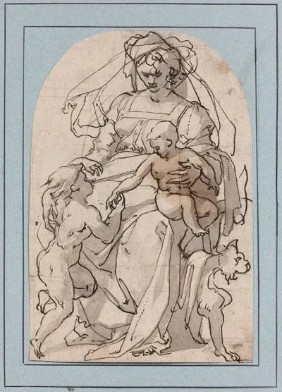Vierge A Lenfant Sur Un Trone Avec Le Petit Saint Jean Baptiste