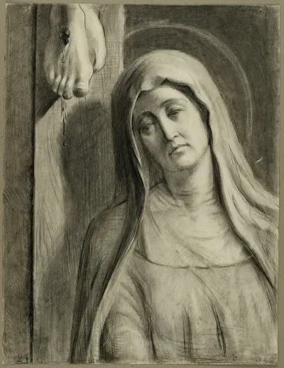 Vierge De Douleur Au Pied Du Crucifix