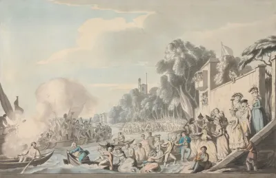 View At Chelsea Of The Annual Sculling Race For Doggetts Coat And Badge
