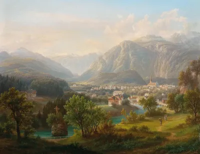 View From The New Schmolnau To The Kreuzstein On The Traun Towards Lauffen The Dachstein Ischl Upper Austria