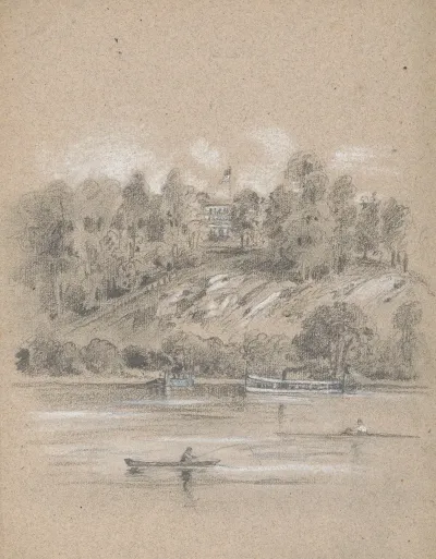 View From The Schuylkill River Looking Up Toward A Mansion Possibly Lemon Hill In Philadelphia Pennsylvania