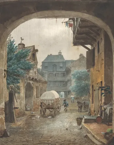 View Into The Courtyard Of An Inn At Colmar