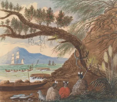 View Near Auckland Three Maoris And A Dog